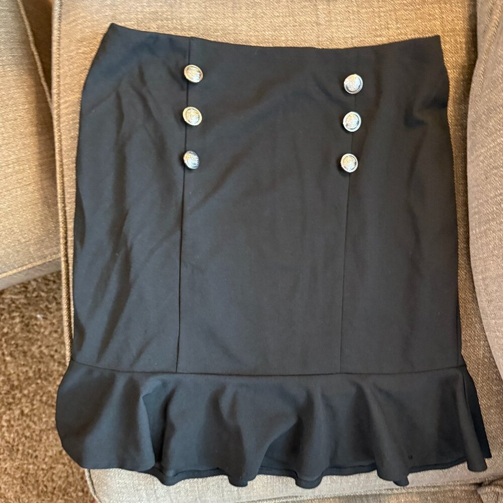 Black Ruffle Mini Skirt with Buttons - M